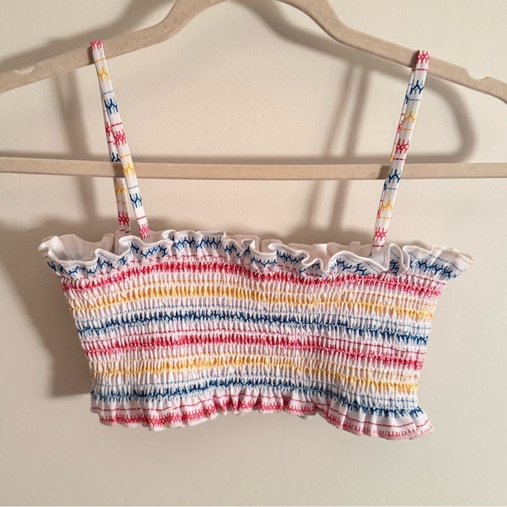 Solid & Striped Smocked Rainbow Stripe Bandeau Bikini Top | Size S